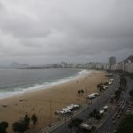 Copacabana im Dunst mit wenig Menschen am Strand